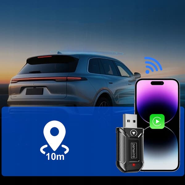 Zenwire M30 miniadapter Carplay Android Auto trådløs CarLink lyd USB og USB-C 10m