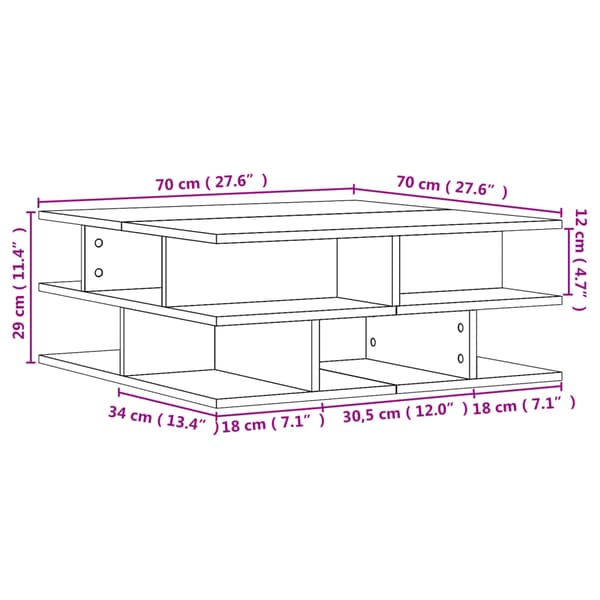 vidaXL sofabord brunt egetræ 70x70x29 cm