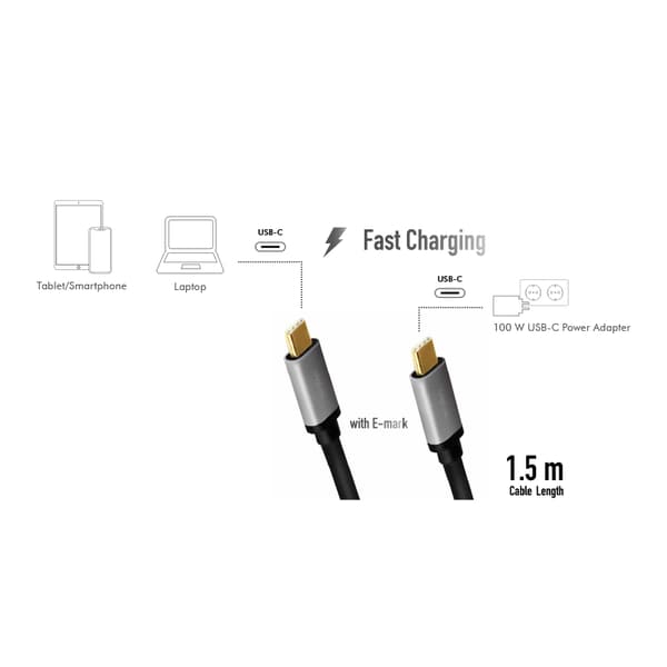 USB-C til USB-C kabel 1,5 m LogiLink - PD3 100W, E-mærket, 480 Mbit/s, Sort