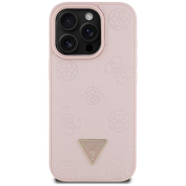 Guess Grained Hot Stamp Peony Pattern Triangle Logo MagSafe-cover til iPhone 16 Pro, lyserød