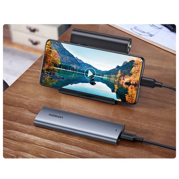 Hårddiskkabinett M.2 B-nyckel SATA 3.0 Grå + USB Typ-C-kabel