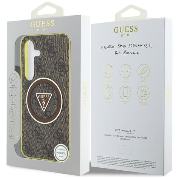 Guess 4G Glitter Triangle Buttons MagSafe-etui til Galaxy S25, Brun