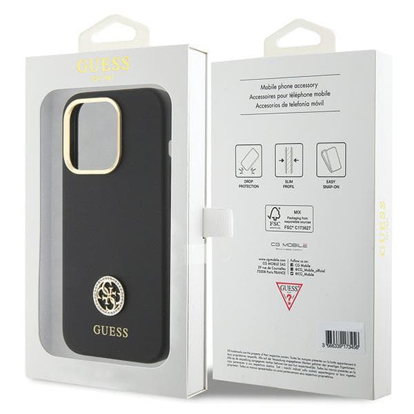 Guess Silikone Logo Strass 4G cover til iPhone 15 Pro Max, sort