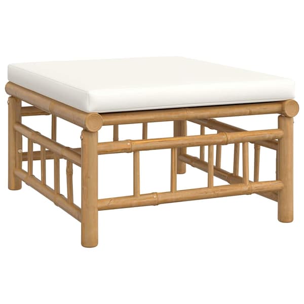 vidaXL 3-delat trädgårdsmöbelset, krämfärgade dynor, bambu