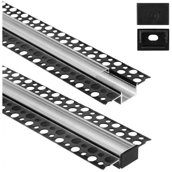 LED-listprofil, infälld, svart + transparent skydd, bredd 2 m