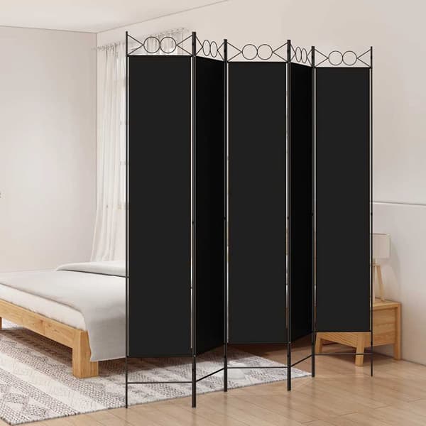 vidaXL 5-panels rumdeler, sort, 200x220 cm, stof