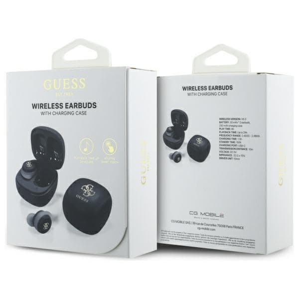 Guess Bluetooth-hovedtelefoner GUTWSJ144ESK TWS + dockingstation sort/sort Iriserende 4G-trykt logo