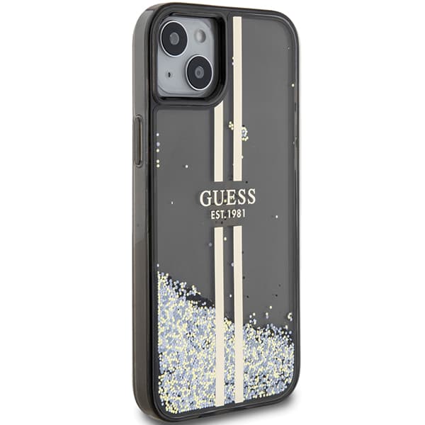 Guess Liquid Glitter Gold Stripes cover til iPhone 15 Plus, sort