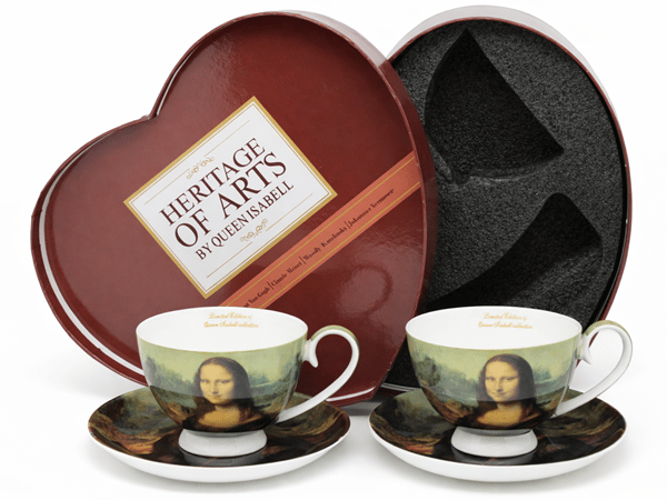 Mona Lisa porslinskoppar och fat, set om 2 - presentset