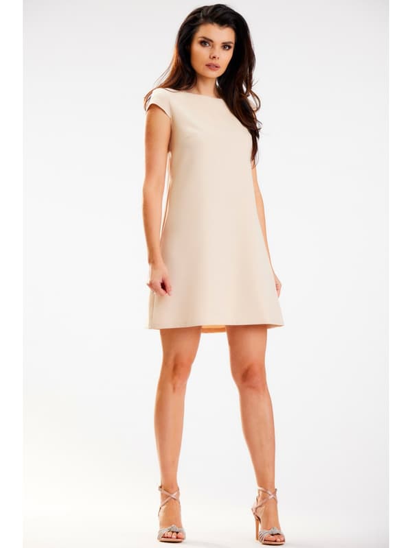 Trapetsklänning med korta ärmar, beige M