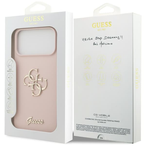 Guess Big 4G Script -silikonikuori iPhone 17 Pro Maxille, pinkki