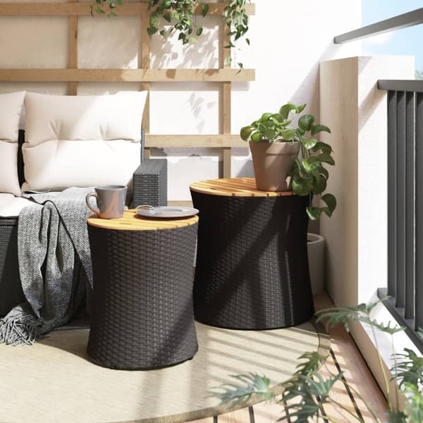 vidaXL haveborde, sæt med 2, træbordplader, sort, polyrattan