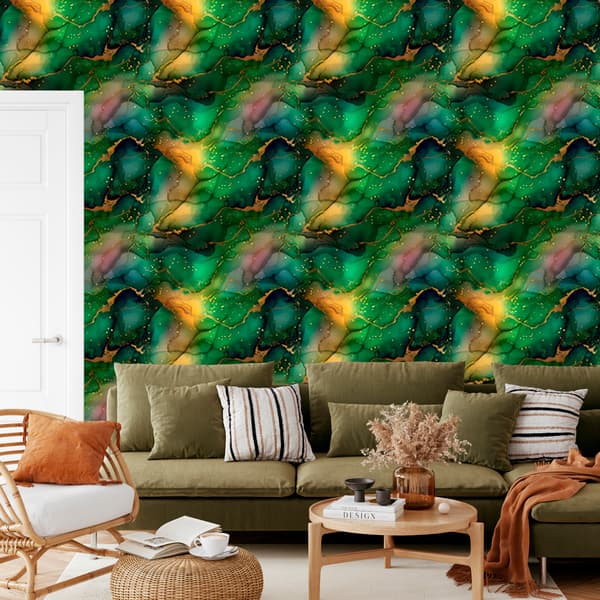 Pullonvihreä, vihreä ja merenvihreä mustetapetti 50x1000 cm