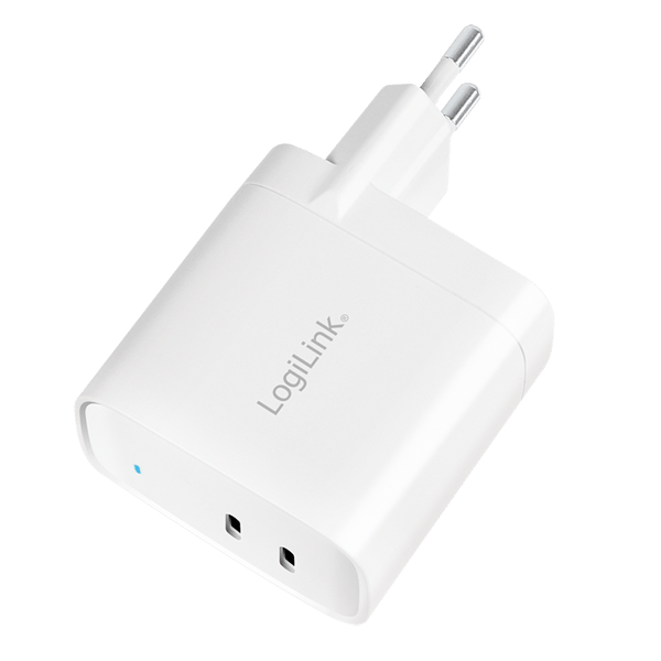 LogiLink 40W GaN USB-C 2x PD-laddare Vit Snabb PPS Compact Cube