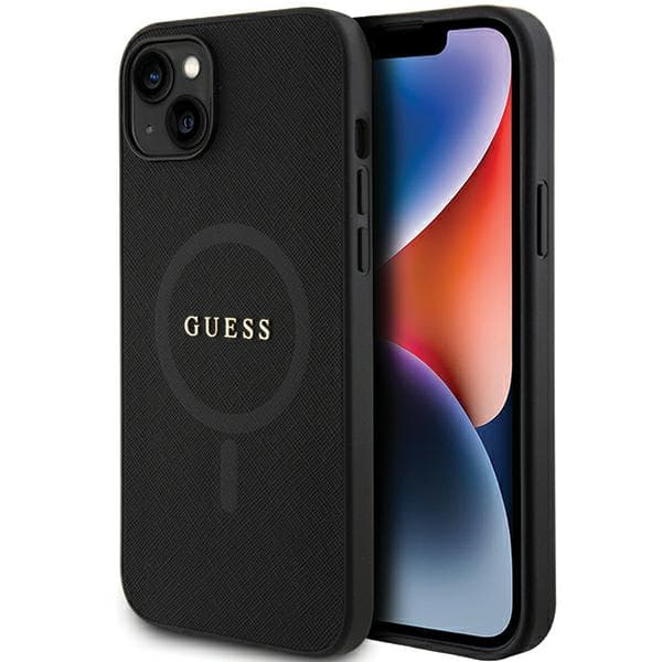 Guess Saffiano MagSafe-etui til iPhone 15 Plus, sort