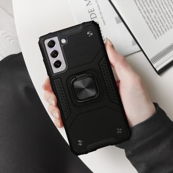 KickStand Ring Cover til Samsung Galaxy S23 FE, Sort + 9H Glas