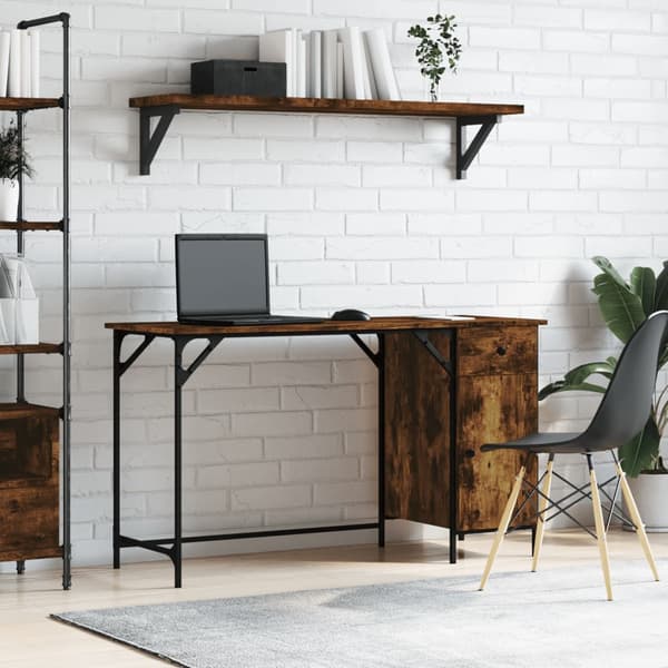 vidaXL computerbord, røget eg, 131x48x75 cm