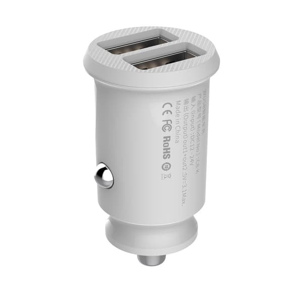 Mini biloplader til din telefon 2x USB Grain biloplader hvid