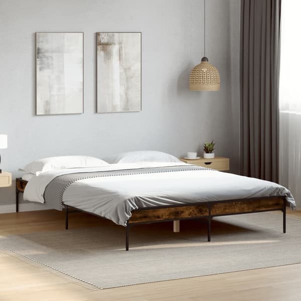 vidaXL sengestel røget eg 140x200 cm træbaseret materiale