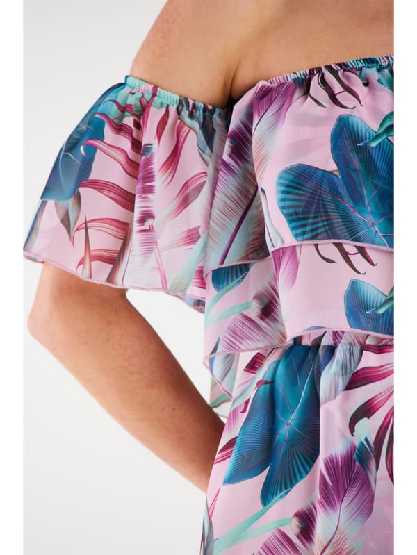 Chiffongblus med exotiskt lövtryck, S/M