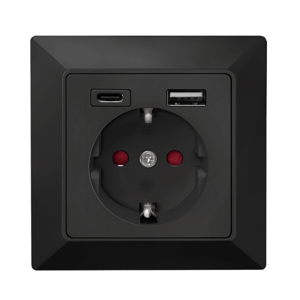 LogiLink Sort indbygget stikkontakt USB-C USB-A 14W 5V