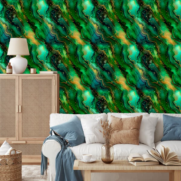 Pullonvihreä, vihreä, merenvihreä ja oliivinvihreä musteella värjätty tapetti 50x1000 cm