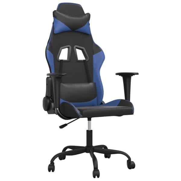 vidaXL massage-gamingstol, sort og blå, kunstlæder