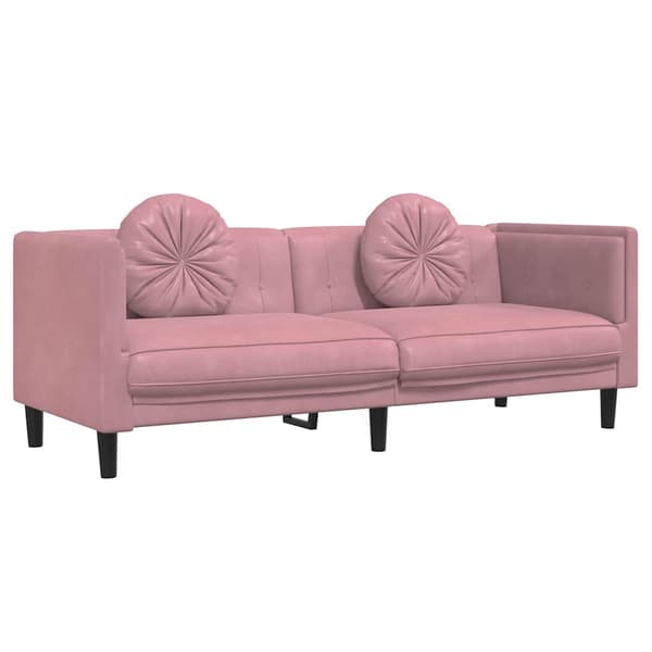 vidaXL 3-sitssoffa med kuddar, rosa, sammet