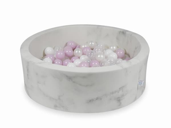 Tør pool 90x30 marmor med 200 bolde: lyserød perle, hvid, transparent, perle