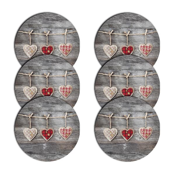 Sæt med 6D runde bordmåtter - HEARTS