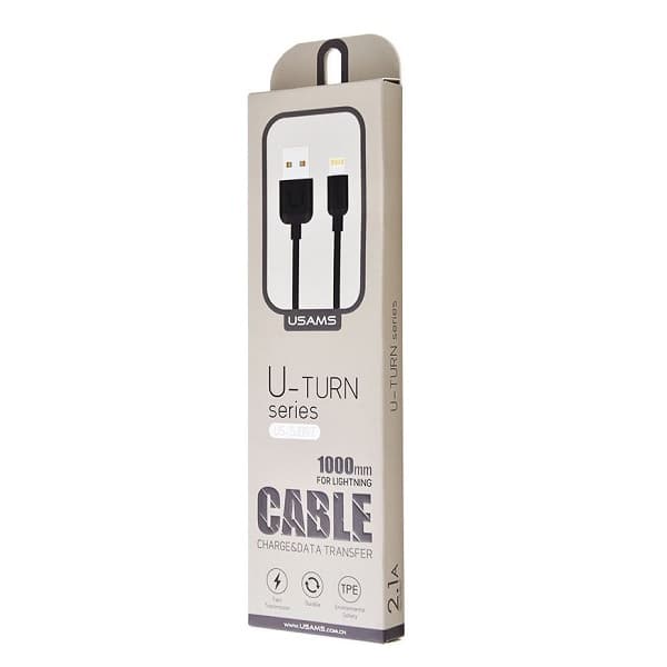 USAMS U-Turn USB-A - Lightning -kaapeli 1m 2A musta
