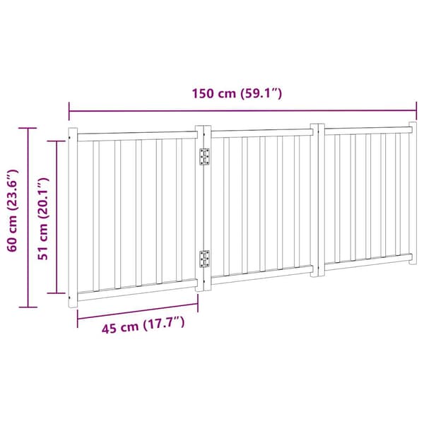 vidaXL foldbar hundegitter 3 paneler brunt egetræ 150 cm træ