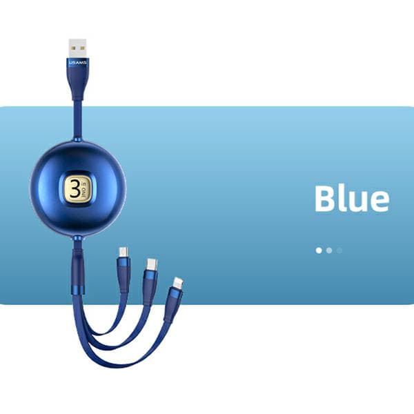 USAMS U69 3-i-1-kabel 1 m USB-A til Lightning til microUSB til USB-C Blå