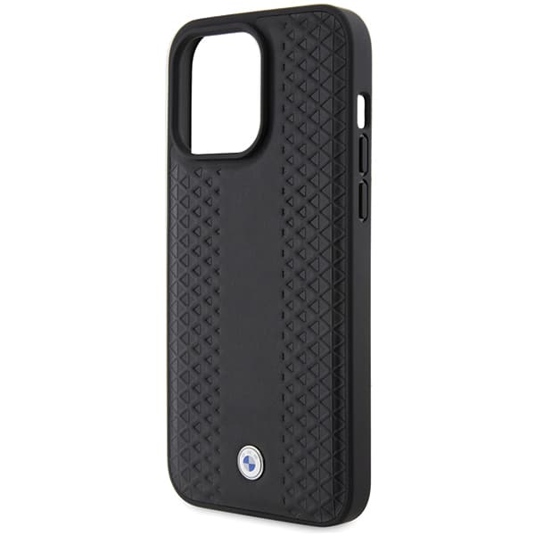BMW Læderetui med Diamantmønster til iPhone 15 Pro Max, Sort
