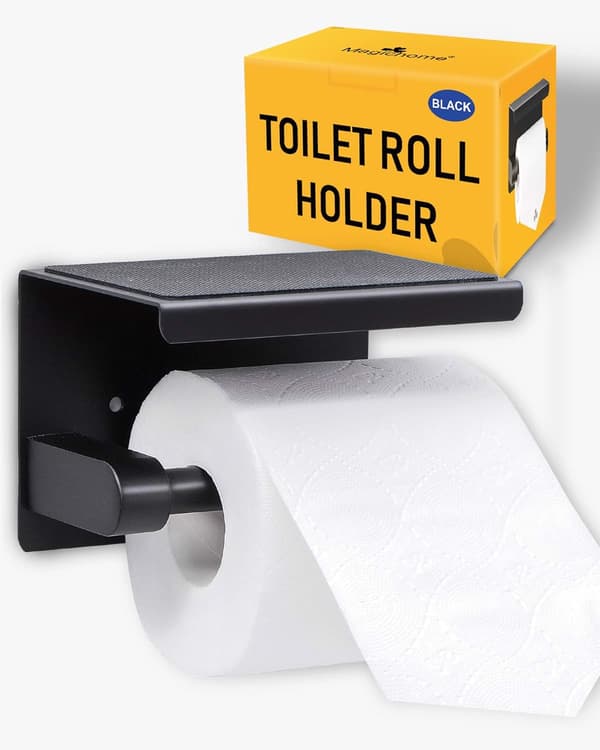 WC-paperiteline hyllyllä musta