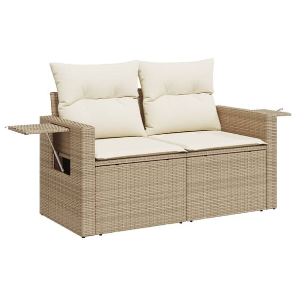 vidaXL Trädgårdssoffa med kuddar, 2-sits, beige, polyrotting