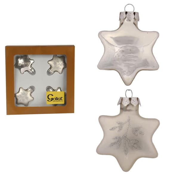 Set med 4 silverfärgade stjärnformade glaskulor