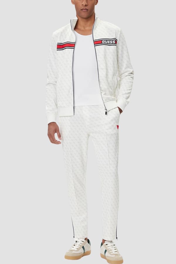 Guess Vit Herrtröja Med Dragkedja Och Monogram Korbin L