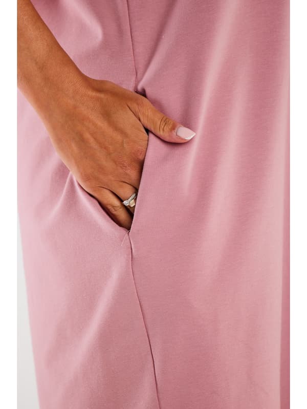 Løs, oversized midikjole med V-hals, pink. One size.