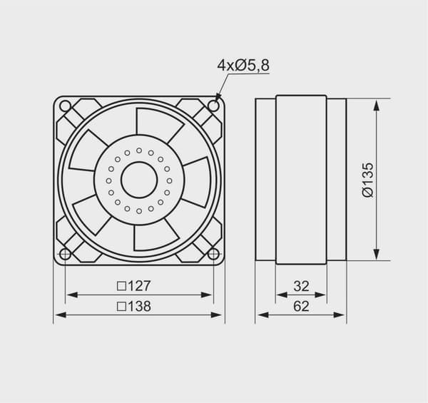 Pejseventilator VA 14/2 Op til +150C