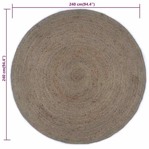 vidaXL Käsintehty juuttimatto, pyöreä, 240 cm, harmaa