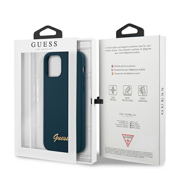 Guess Metal Logo Script-skal till iPhone 12 Pro Max, Blå