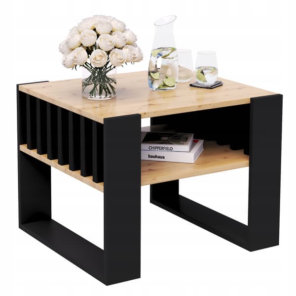 Sofabord med lameller 55x55 artisan/sort loft