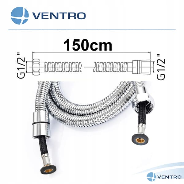 Förstärkt flätad duschslang 150 cm, slitstark, krom