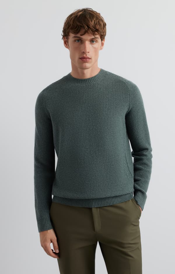 Mikromønstret sweater med rund hals S