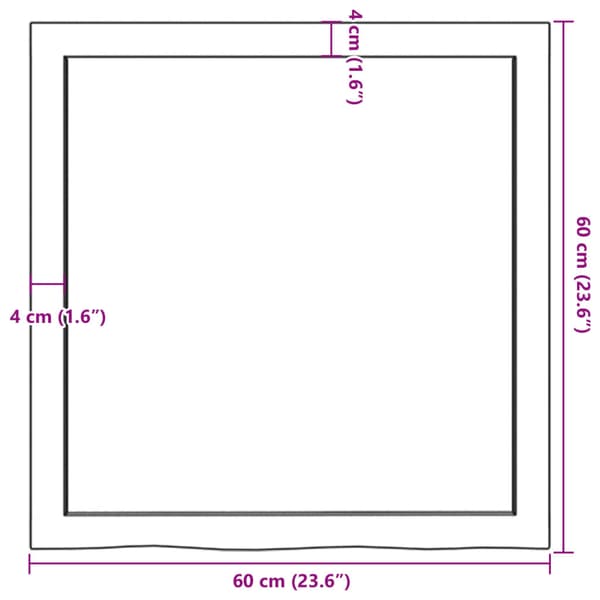 vidaXL badeværelsesbordplade 60x60x(2-6) cm ubehandlet massivt træ