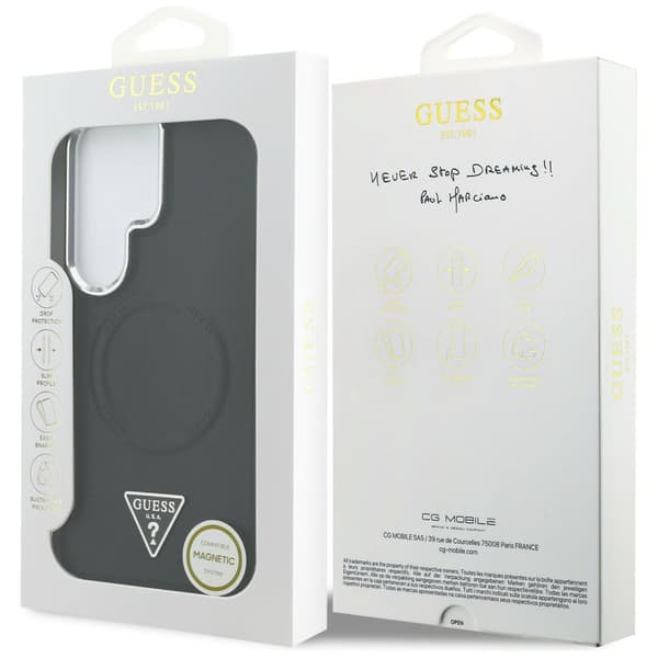 Guess Embossed Ring Triangle Logo MagSafe-etui til Galaxy S26 Ultra, sort