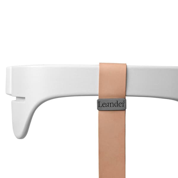 LEANDER - CLASSIC™ matstol, vit + skena, bricka, mörkblå dyna - SET