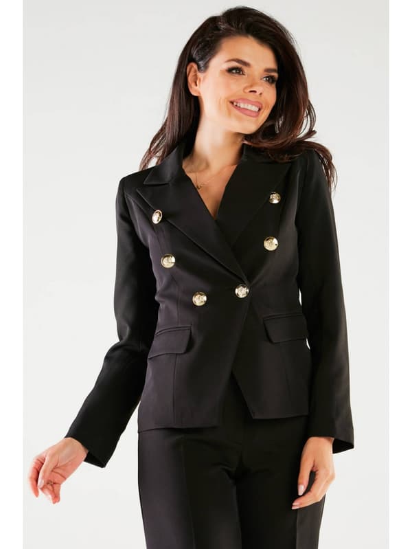Elegant dobbeltradet jakke, sort M