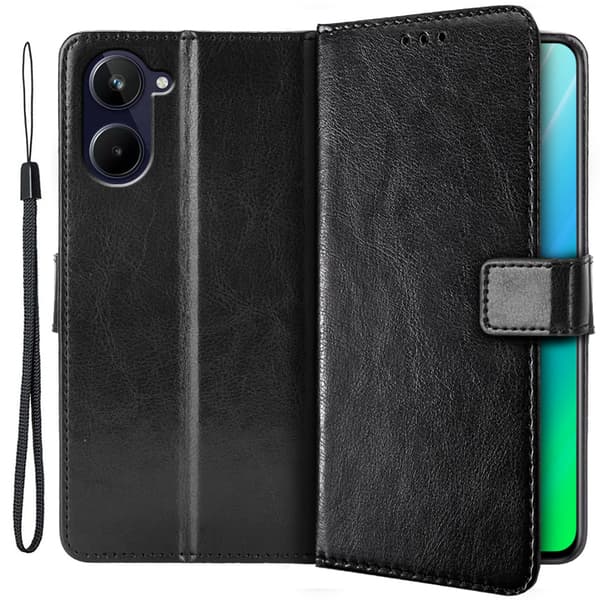 Realme 10 4G Flip-etui, Splitlæder, Sort